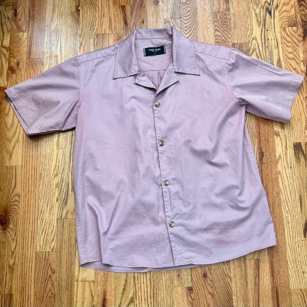 True Tribe Men's Mauve Short Sleeve Button-Down Shirt